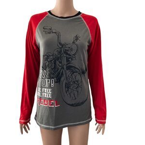 UNLV Tshirt Pajama Top Boys XL Raglan Red Gray Motorcycle Rev It Up
